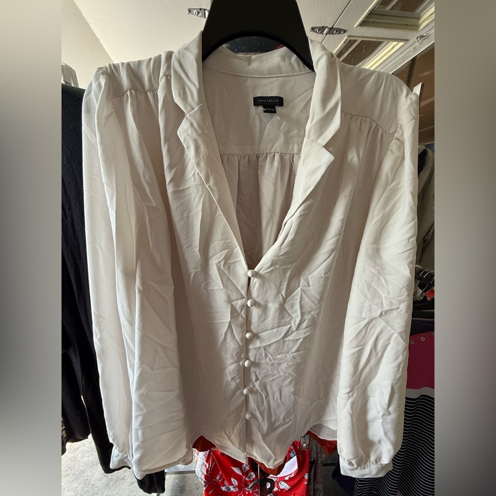 Ann Taylor Cream Button-Down Men's Shirt